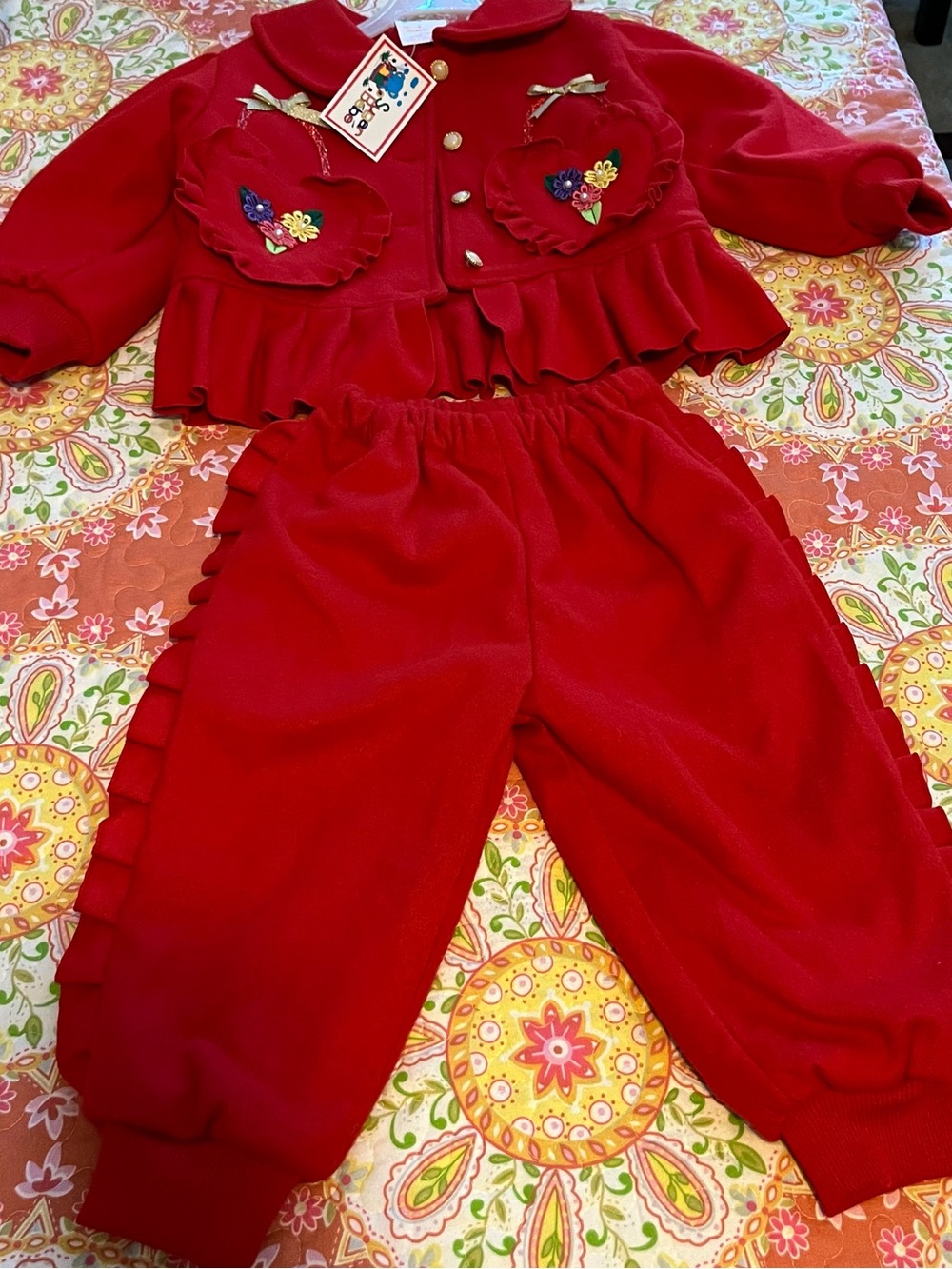 Two Piece Toddler Vintage Red Ruffle Holiday Coat & Bottoms NEW